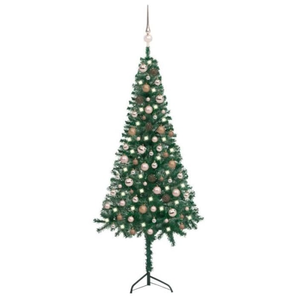Konstgjord hörn julgran LED och bollar Grön 150 cm PVC BEL-7016694084472
