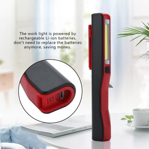 HURRISE COB LED Ficklampa Uppladdningsbar COB LED Handhållen Pocket Pen Arbetsljus med magnetiskt roterande klämma Röd