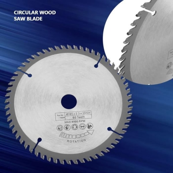 Cirkulär träsågklinga - HURRISE - 165 mm - 60 volframkarbidtänder - Silver