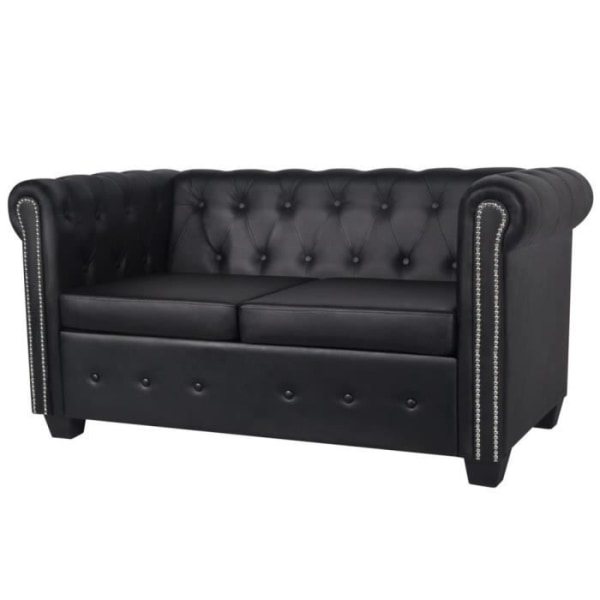 2-sits Chesterfield soffa Svart syntetiskt läder - HURRISE - Industriell - Loft - Sittdjup 41 cm