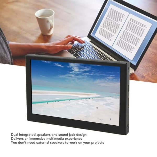 HURRISE Bärbar skärm 5 tums HD IPS LCD med integrerade högtalare för RPi PC