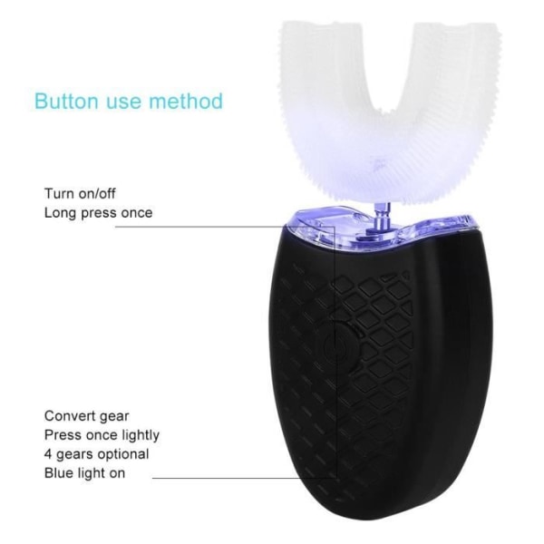 XUY U-formad elektrisk sonisk tandborste för vuxna Automatisk rengöringstandborste svart (vuxen typ)