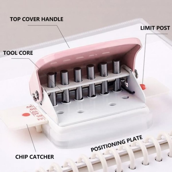 Minibokbindningsmaskiner - Manuella bokbindningsmaskiner - Multifunktions 6-håls Cinch-bokbindning - Rosa