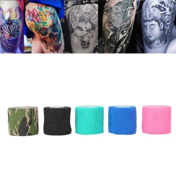 BEL 5 st tatueringsbandage självhäftande engångsförband för tatueringsgrepp, omslag för tatueringstillbehör