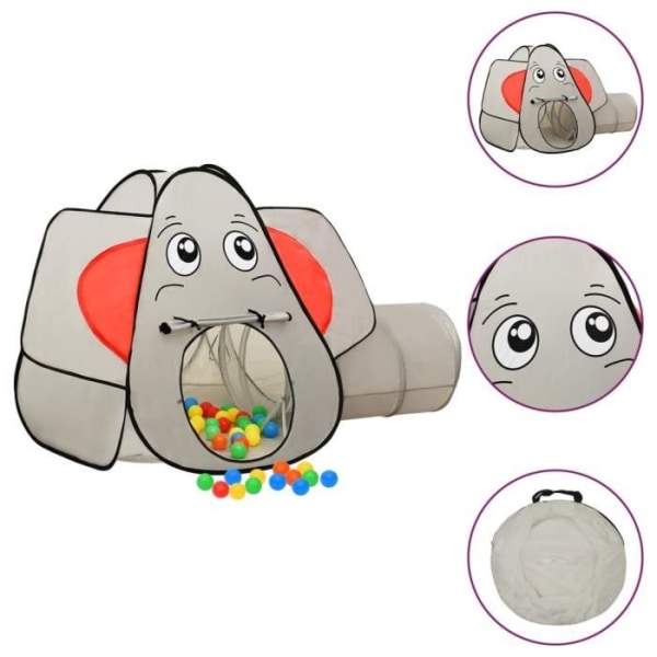 Lektält för barn - FDIT - Grå elefant - 250 färgglada bollar - 174x86x101cm
