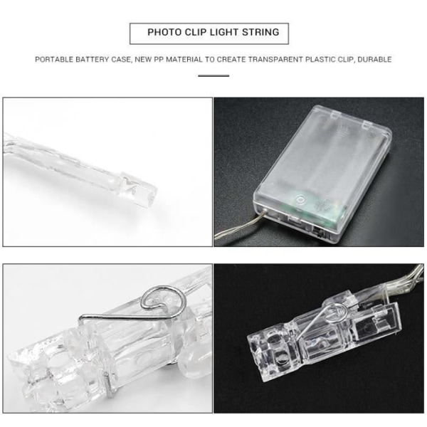 HURRISE LED-fotoklämma ljuskedja LED-fotoklämma ljusslinga, batteri, dekorativ belysning i olika färger