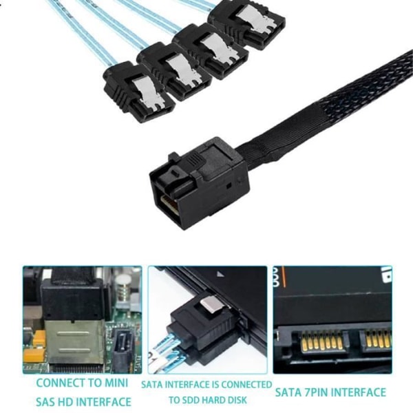Fdit SAS till SATA datalinje 12GBPS Mini SAS HD SFF 8643 till 4 SATA 3.0 Dual Channel PVC-kabel 7P Server hårddisklinje