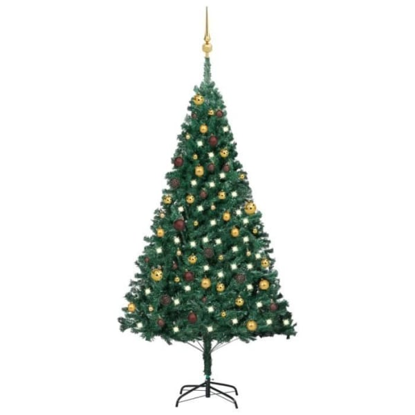 BEL-7076732121842-Konstgjord julgran med LED och bollar Grön 180 cm PVC