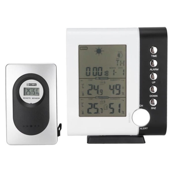 HURRISE termohygrometer med väckarklocka Multifunktionell väderklocka Digital termohygrometer med prognos