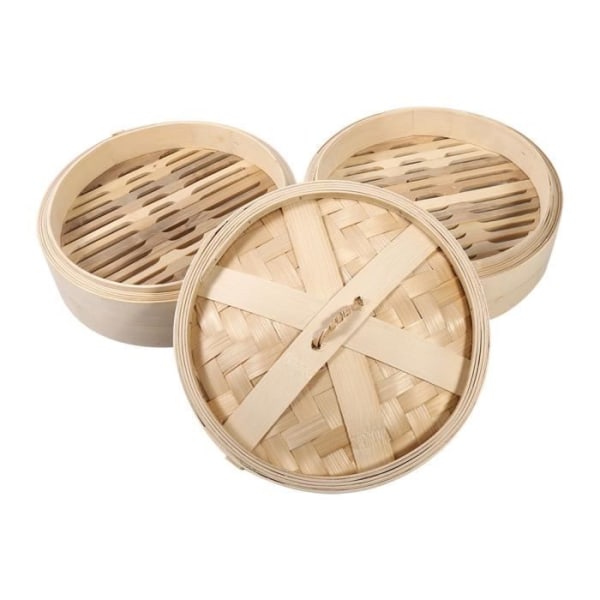 HURRISE Natural Bamboo Steamer 2-vånings bambu Steamer Korg Kinesisk naturlig riskokare med nytt lock (22cm)