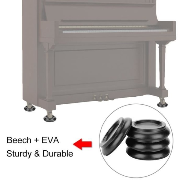 BEL-7643670106448-Pianotrampdynor Set med 4 runda bokträfotdynor för upprättstående piano, tillbehör för pianohjul (