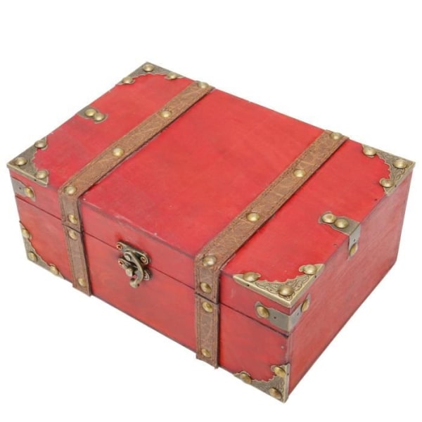 Duokon Treasure Chest Box Rektangel Treasure Chest Vintage Stor Kapacitet Förstärkta hörn Trä Treasure Box för kort
