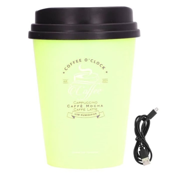 LIU-7542150677266-liten luftfuktare USB luftfuktare 300ml, kaffekopp, låg ljudnivå, avstängning av hushållsapparater Grön