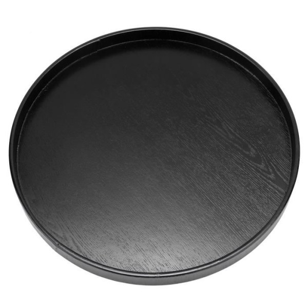 BEL-7423054972018-halkfri bricka (svart 30cm) Rund svart serveringsbricka i trä Halkfri för hemmabordsservering Svart