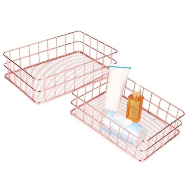 HURRISE förvaringsorganisator 2 ST Nordic Simple Rose Gold Förvaringskorg Smidesjärn Desktop Organizer Container (L)