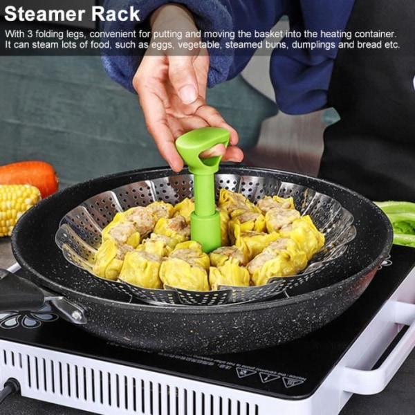 Qiilu Steam Rack Rostfritt stål Vikbart nätskål Frukt Grönsaksångkokorg Kök Matlagningsverktyg