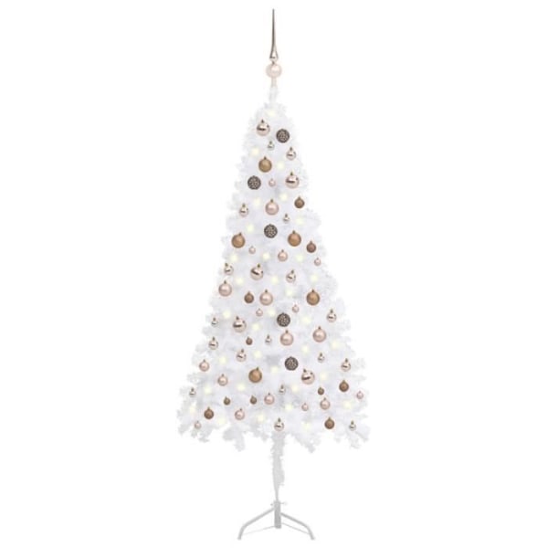 Konstgjord hörn julgran LED och bollar Vit 180 cm PVC BEL-7016694084946