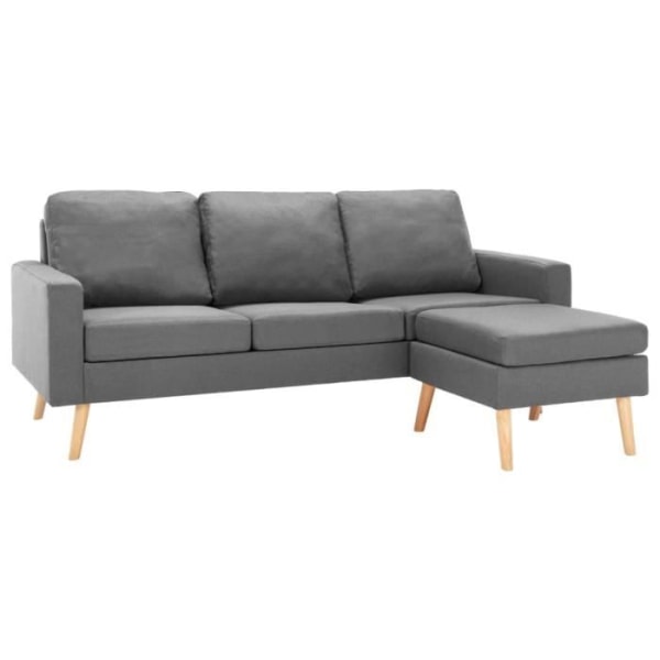 CEN 3-sits soffa med fotpall ljusgrå tyg #0