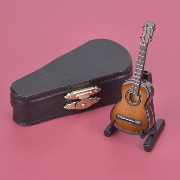 HURRISE Miniatyrgitarr Miniatyr Klassisk gitarrmodell Mini Trägitarrprydnad Skrivbordsdekoration (kaffe)