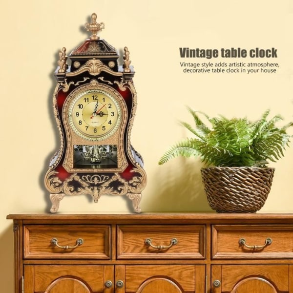 HURRISE Vintage Klocka Vintage Stil Plast Bordsklocka Antik Hem Hotell Dekorativa skrivbordsväckarklockor (röd