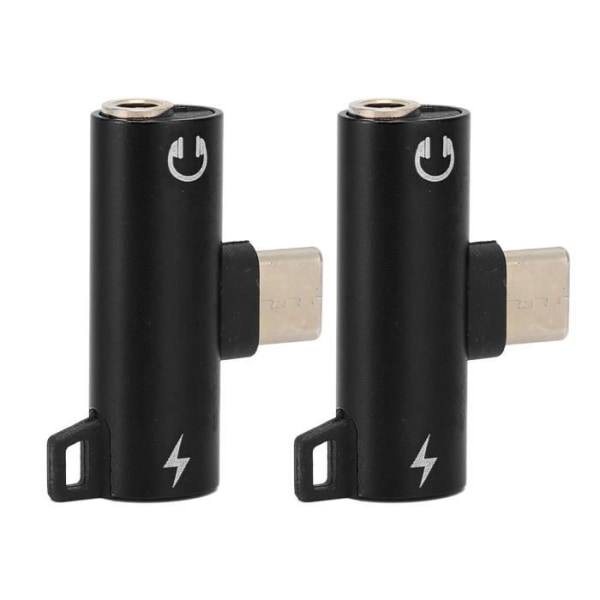 Qiilu USB C till 3,5 mm jackadapter 2 i 1 - Laddning och musik - Slitstark ABS - Paket med 2