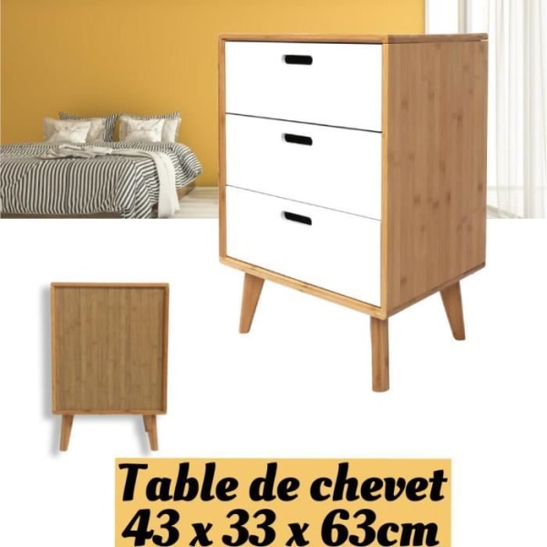 BEL Sängbord i trä med 3 lådor Rustik byrå Möbel för förvaringsskåp i sovrummet-68
