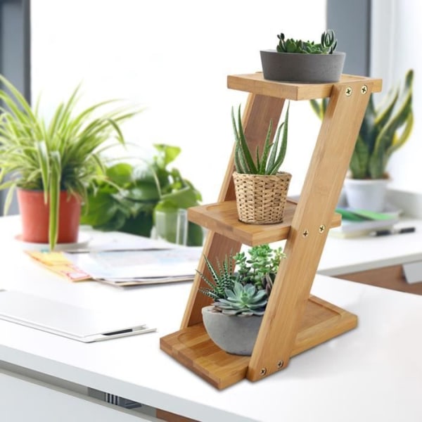 Växt Blomstativ Förvaringsställ Hylla 3-vånings bordsbord bambu krukväxt inomhusdekor -JIY