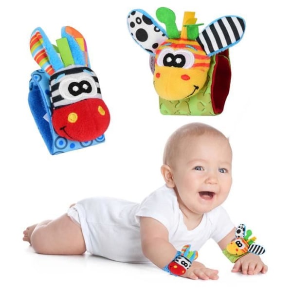 HURRISE babyskallrastrumpor Skallra för bebisar djur strumpor och armband babyljud skallra leksak-giraff och åsna A