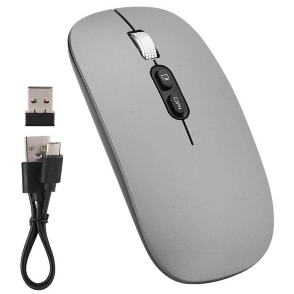 CEN 2,4 GHz uppladdningsbar trådlös mus, ergonomisk optisk mus för hemdator (grå)