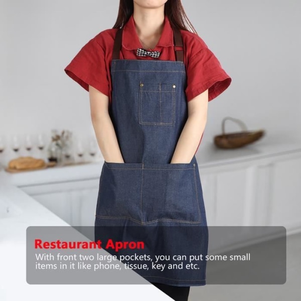 HURRISE jeansförkläde Unisex denim arbetsficka förkläde för teckning måla restaurang café servitör (blå)