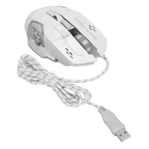 HURRISE Trådbunden spelmus Trådbunden mus 6-knappar USB-port Gaming Lysande Ergonomisk optisk datortillbehör (Vit