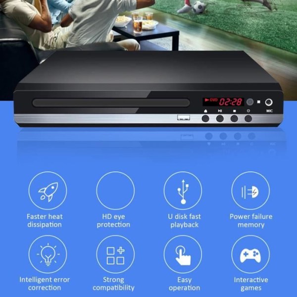 HURRISE Compact DVD-spelare Mini DVD-spelare 1080P, Stöd AV-utgång, Fjärrkontroll, Video Walkman EU-kontakt