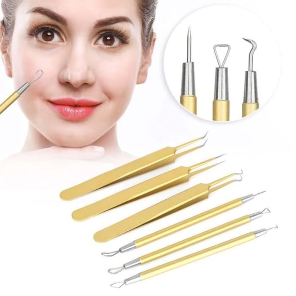 HURRISE Pimple Remover 6st Blackhead Acne Pincet Pimple Extractor Tool Set (guld)