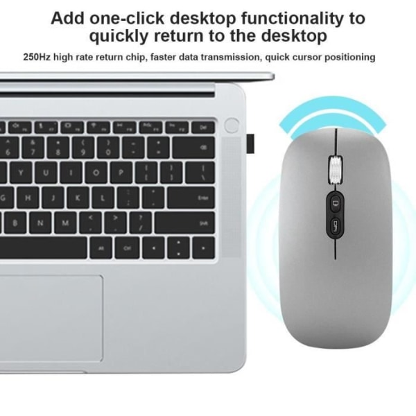 CEN 2,4 GHz uppladdningsbar trådlös mus, ergonomisk optisk mus för hemdator (grå)