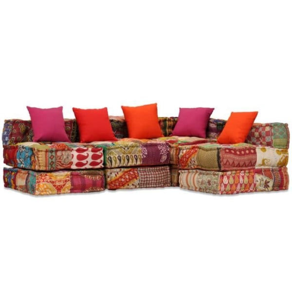 BEL-7076732227964-Modulär 4-sits ottoman Patchwork Tyg