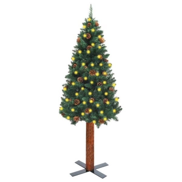 BEL-7029242322698-LED julgran och äkta trä och kottar Grön 180cm
