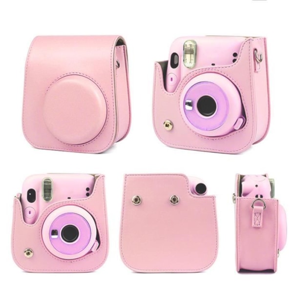 Kameraväska i PU-läder med axelrem till Fujifilm Instax Mini 11 - Rosa
