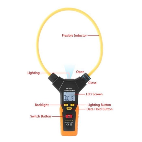 PEAKMETER PM2019A Bärbar Digital Flexibel Clamp Multimeter 3000A