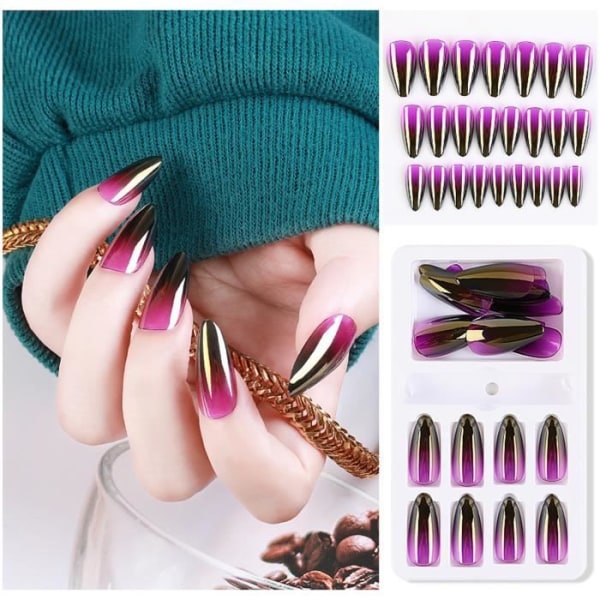 HURRISE Kit med spetsiga lösnaglar Gradient Spetsiga falska nageltips Färgglada falska naglar heltäckande med nagelfil