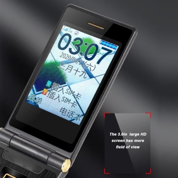 HURRISE Flip Phone 3,0-tums Flip-mobiltelefon för seniorer, stora knappar, mobiltelefoner.