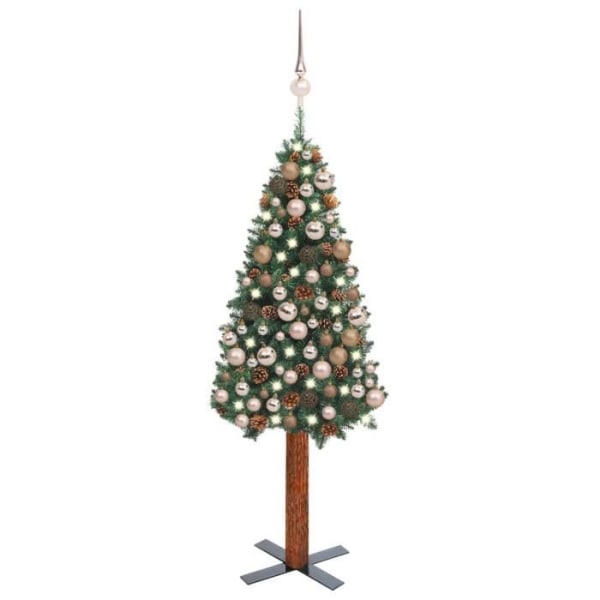 Smal julgran med LED och bollar Grön 150 cm PVC BEL-7016694080047