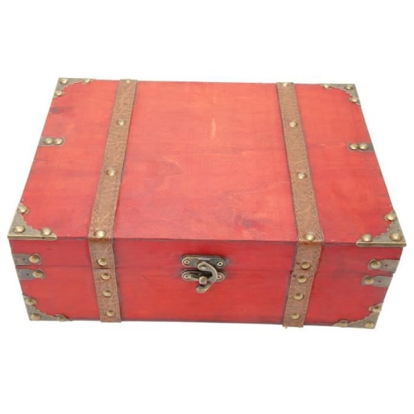 HURRISE Treasure Box Rektangel Treasure Box Vintage Stor Kapacitet Förstärkta hörn Trä Treasure Box för kort