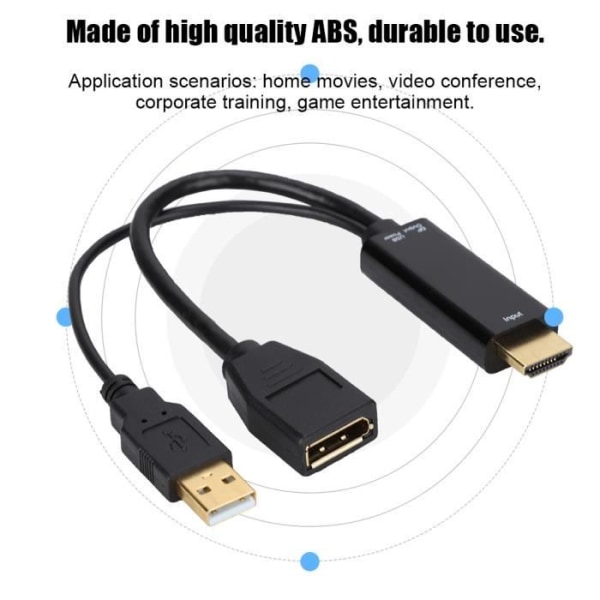 Ymiko HDMI till DisplayPort-kabeladapter HDMI till DP-adapter 4K, 25cm/9.8in
