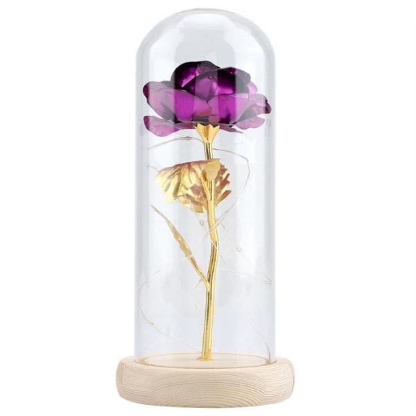 DECO☀Preserved Rose Flower LED-ljus med glasskydd och träbas Alla hjärtans dag Bröllop Lila☀GOL