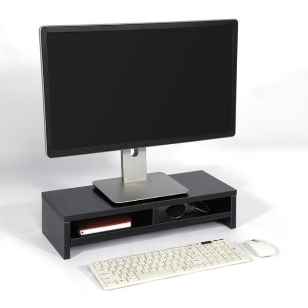 Bordsställ i trä, 2-vånings LCD-TV Bordshylla Piedestal för PC Laptop - Svart