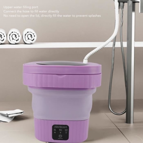 HURRISE hopfällbar tvättmaskin Fällbar tvättmaskin 10,5 L, helautomatisk, portabel, hushållsmaskiner tvätt EU-kontakt Lila