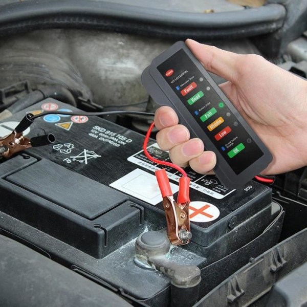 HURRISE 12V batterikontroll 12V bilbatteritestare 6LED-ljus Diagnostikverktyg för fordon