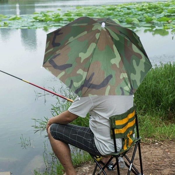 Huvudbonad paraply, vattentät fiskeparaplyhatt, hopfällbar lätt bärbar bekväm för utomhusvandring