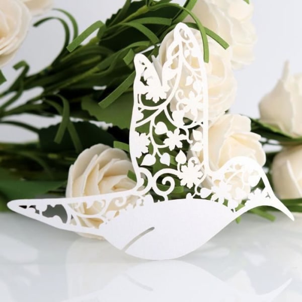 50 st Liten fågelform ihålig bröllopsnamn Platskort för vinglas Bordsdekoration Födelsedagspresentförpackning Vit