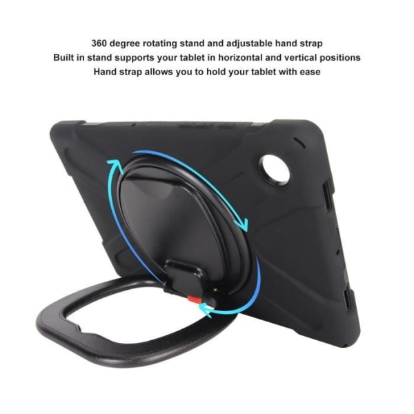 HURRISE för Tab A8 10-fodral Robust tabletfodral, 3 lager, fallsäker, med handrem, Touch Computing-svart